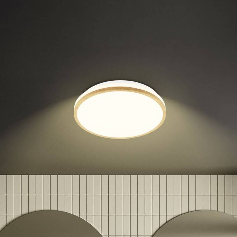 LED-Deckenleuchte Acorus, Ø 28 cm, weiß/holzfarben, IP44 von Briloner