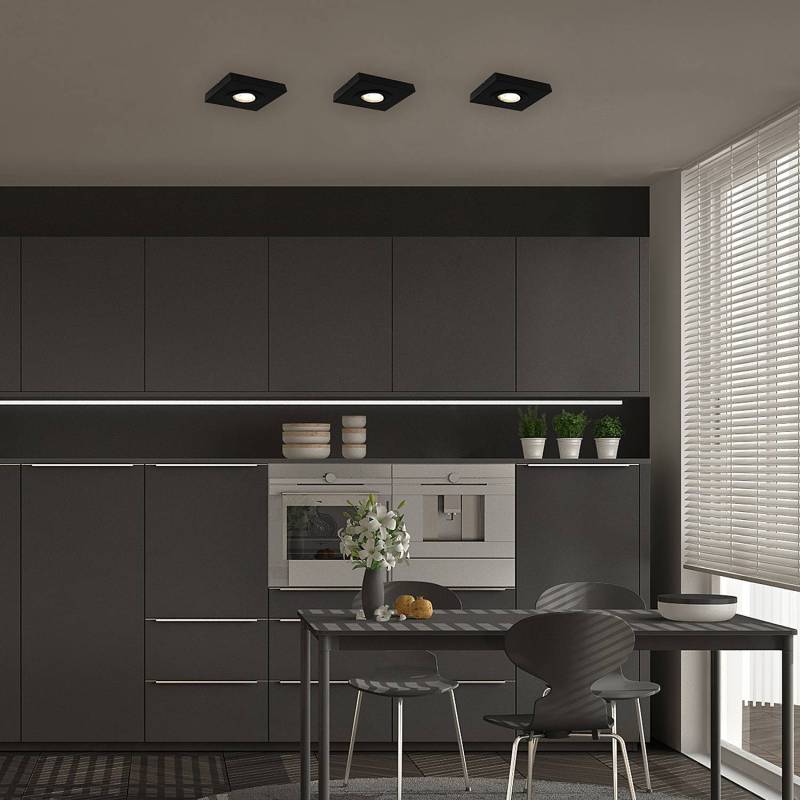 home24 LED-Deckenleuchte Morco 1-flammig 4 x 12 x 12cm Schwarz/Schwarz Aluminium, pulverbeschichtet LED-Platine von home24