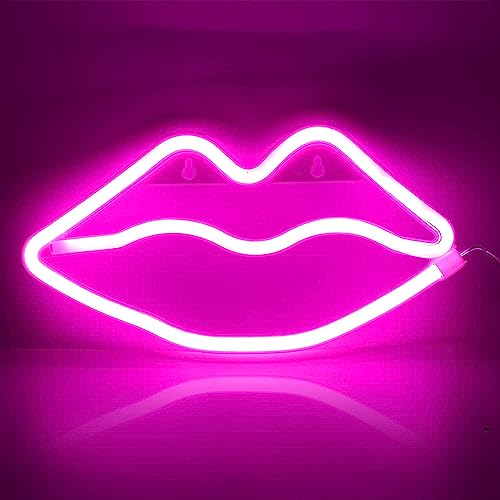 BringLuck2U Lippenform Leuchtreklamen LED Kuss Leuchtreklame Licht Wandkunst Dekoration Lichter für Baby Mädchen Room Bar Hochzeit Party Supplies (Rosa) von BringLuck2U