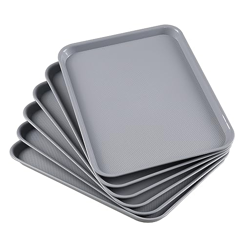 Bringer 6 Stück Rechteckige Serviertabletts aus Kunststoff für Restaurants, Cafeteria Tabletts, Grau von Bringer