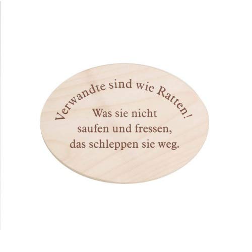 Spruchbrett "Verwandte sind wie Ratten! Was sie nicht saufen und fressen, das schleppen sie weg." – Lustige Wanddeko aus Ahornholz von Brink Holzspielzeug