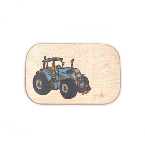 Frühstücksbrett Trecker Traktor blau Holz Namen Frühstücksbrettchen mit kostenloser Gravur Vesper Brett von Brink Holzspielzeug