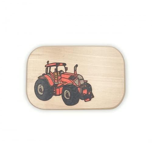 Frühstücksbrett Trecker Traktor rot Holz Namen Frühstücksbrettchen mit kostenloser Gravur Vesper Brett von Brink Holzspielzeug