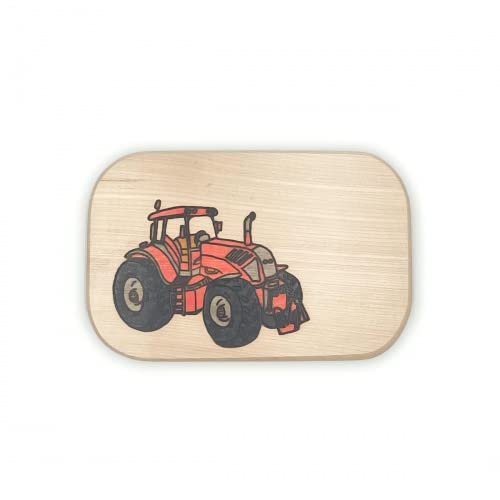 Frühstücksbrett Roter Trecker – Personalisiertes Ahornholz-Brettchen für kleine Traktor-Fans von Brink Holzspielzeug