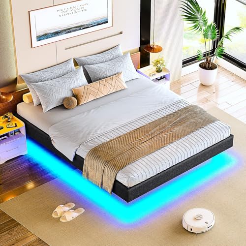 Brinlawb Bett 140x190 cm mit LED Beleuchtung Bettgestell 140x190 mit stabilem Metallrahmen und Holzlatten bieten hervorragenden Halt, Bettrahmen Doppelbett Floating Bed Frame, Leichte Montage, Grau Brinlawb Bett 140x190 cm mit LED Beleuchtung Bettgestell 140x190 mit stabilem Metallrahmen und Holzlatten bieten hervorragenden Halt, Bettrahmen Doppelbett Floating Bed Frame, Leichte Montage, Grau von Brinlawb