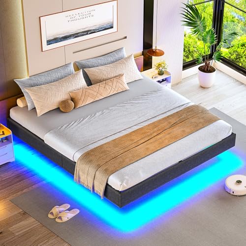 Brinlawb Bett 180x200 cm mit LED Beleuchtung Bettgestell 180x200cm mit Holzlatten und Metallrahmen bieten hervorragenden Halt, Bettrahmen 180x200 Floating Bed Frame Leichte Montage,Grau(ohne matratze) Brinlawb Bett 180x200 cm mit LED Beleuchtung Bettgestell 180x200cm mit Holzlatten und Metallrahmen bieten hervorragenden Halt, Bettrahmen 180x200 Floating Bed Frame Leichte Montage,Grau(ohne matratze) von Brinlawb