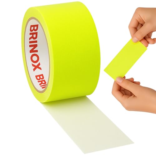 Brinox Amerikanisches Klebeband, extra stark, verstärkt, 50 mm x 10 m, für Reparatur, Spleißen, Versiegeln und Verpackungen, fluoreszierendes Gelb von Brinox
