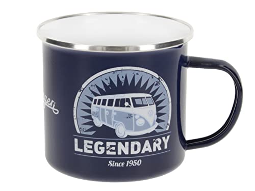 BRISA VW Collection - Volkswagen Große Emaille Kaffee-Tee-Tasse-Becher-Haferl für Camping & Outdoor T1 Bus (500 ml/Legendary/Blau) von BRISA