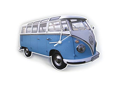BRISA VW Collection - Volkswagen Wand-Werkstatt-Uhr-Zeitanzeiger-Clock-Zeitmesser im T1 Bus Design (Classic Bus/Blau) von BRISA