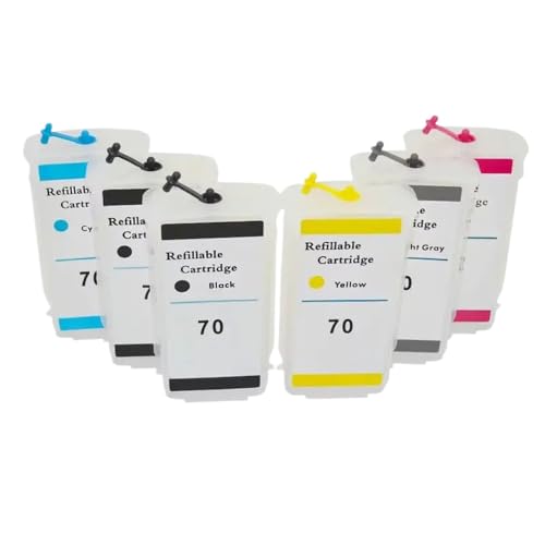 BritBolt 280 ml 1Set Nachfüllbares Tintenpatronenersatz kompatibel mit 70 70 für DesignJet Z5400 Z5200 Z2100 Z3100 Z3200 Drucker mit Chip Universal Fit -Austausch von Drittanbietern(6Color-Z5400) von BritBolt