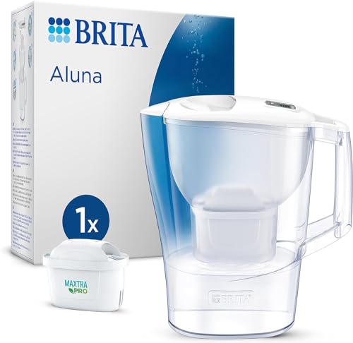 BRITA Aluna Filterkaraffe weiß (2,4 l) inkl. 1 Maxtra Pro All-in-1 Kartusche - Karaffe mit LED für Kühlschrank - jetzt in nachhaltiger Smart Box Verpackung von Brita