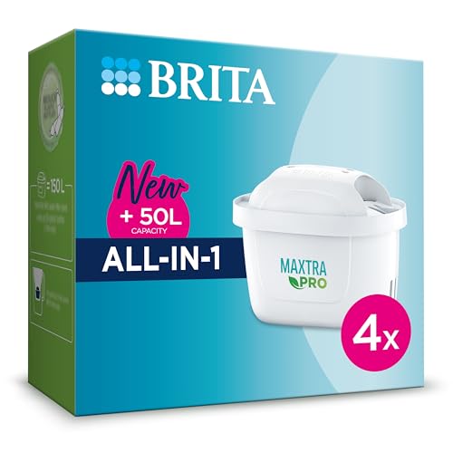 BRITA Maxtra Pro All-in-1 Pack 4 Wasserfilterkartusche – Original BRITA-Ersatzteil, reduziert Verunreinigungen, Chlor, Pestizide und Kalk für wohlschmeckendes Leitungswasser von Brita