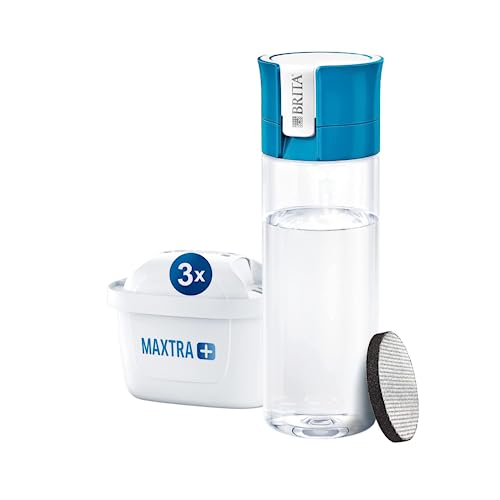 BRITA - Vitale Wasserfilterflasche, 3 MAXTRA+ Filter und 1 MicroDisc-Geschenk-Filter - Packung - Filter bis zu 60 Liter - 1 Hartfilter 1 Monat - Reduziert Kalk und Chlor - Blau von Brita