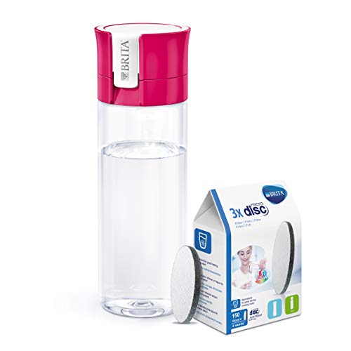 BRITA Wasserfilter-Flasche pink/Praktische Trinkflasche mit Wasserfilter & Wasserfilter MicroDisc 3er Pack, Filter für alle BRITA Trinkflaschen und Karaffen zur Reduzierung von Chlor, Schwarz von Brita