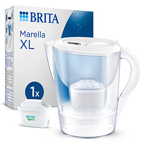 BRITA Wasserfilter-Kanne Marella XL weiß (3,5l) inkl. 1x MAXTRA PRO All-in-1 Kartusche – Filter zur Reduzierung von Kalk, Chlor, Blei, Kupfer & geschmacksstörenden Stoffen im Wasser von Brita