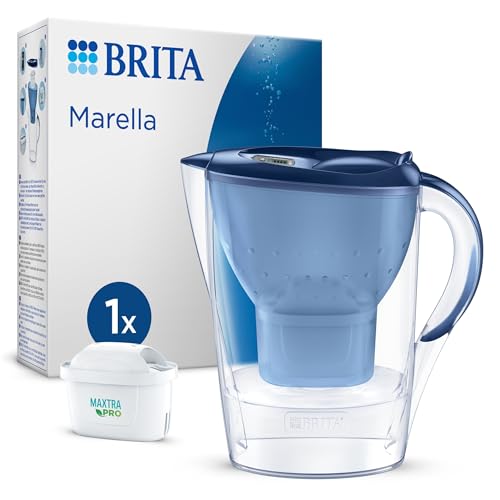 BRITA Wasserfilter-Kanne Marella blau (2,4l) inkl. 1x MAXTRA PRO All-in-1 Kartusche – Filter zur Reduzierung von Kalk, Chlor, Blei, Kupfer & geschmacksstörenden Stoffen im Wasser von Brita