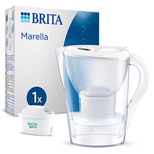 BRITA Wasserfilter-Kanne Marella weiß (2,4l) inkl. 1x MAXTRA PRO All-in-1 Kartusche – Filter zur Reduzierung von Kalk, Chlor, Blei, Kupfer & geschmacksstörenden Stoffen im Wasser von Brita