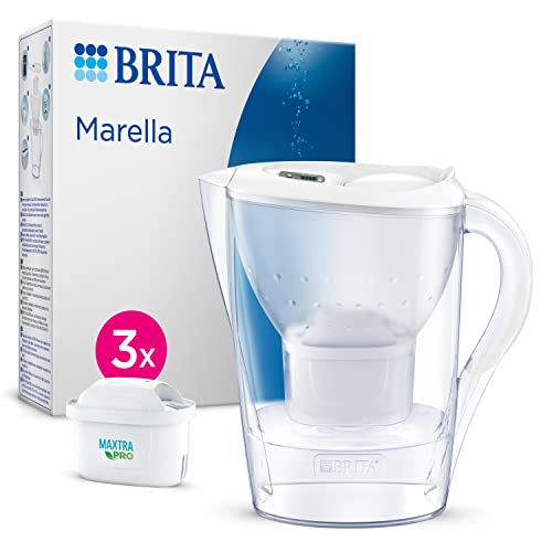 BRITA Wasserfilter-Kanne Marella weiß (2,4l) inkl. 3x MAXTRA PRO All-in-1 Kartusche – Filter zur Reduzierung von Kalk, Chlor, Blei, Kupfer & geschmacksstörenden Stoffen im Wasser von Brita