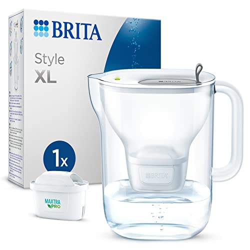 BRITA Wasserfilter-Kanne Style XL hellgrau (3,6l) inkl. 1 MAXTRA PRO All-in-1 Kartusche – großer Filter im modernen Design für den Kühlschrank zur Reduzierung von Kalk, Chlor, Blei & Kupfer von Brita