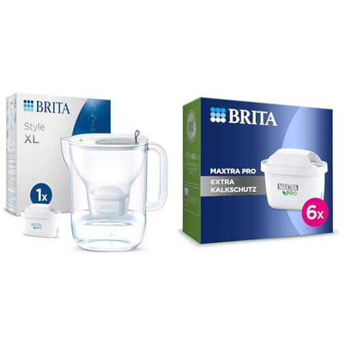 BRITA Wasserfilter-Kanne Style XL hellgrau (3,6l) inkl. 1 MAXTRA PRO All-in-1 Kartusche & Wasserfilter-Kartusche MAXTRA PRO Extra Kalkschutz von Brita