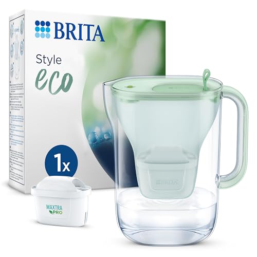 BRITA Wasserfilter-Kanne Style eco Grün (2,4l) inkl. 1 MAXTRA PRO All-in-1 Kartusche – Nachhaltiger Filter in modernem Design zur Reduzierung von Kalk, Chlor, Blei, Kupfer & Verunreinigungen von Brita