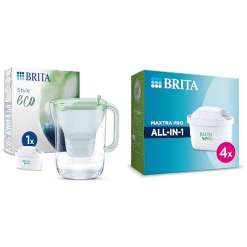 BRITA Wasserfilter-Kanne Style eco Grün 2 & Wasserfilter-Kartusche MAXTRA PRO All-in-1 – 4er Pack – Original BRITA Ersatzkartusche reduziert Kalk von Brita