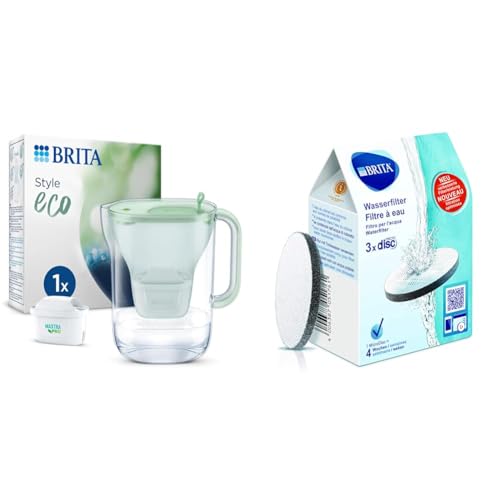BRITA Wasserfilter-Kanne Style eco Grün 2 & Wasserfilter MicroDisc 3er Pack von Brita