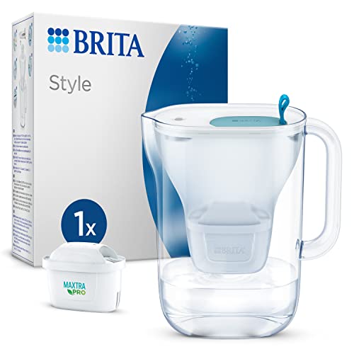 BRITA Wasserfilter-Kanne Style hellblau (2,4l) inkl. 1x MAXTRA PRO All-in-1 Kartusche – Filter im modernen Design für den Kühlschrank zur Reduzierung von Kalk, Chlor, Metalle wie Blei & Kupfer von Brita