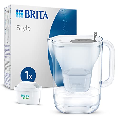 BRITA Wasserfilter-Kanne Style hellgrau (2,4l) inkl. 1x MAXTRA PRO All-in-1 Kartusche – Filter im modernen Design für den Kühlschrank zur Reduzierung von Kalk, Chlor, Metalle wie Blei & Kupfer von Brita