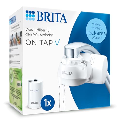 BRITA Wasserfilter für Wasserhahn ON TAP V inkl. 1 Filterkartusche – für nachhaltiges Wasser mit besserem Geschmack/ reduziert kleine Partikel, Metalle & geschmacksbeeinträchtigende Stoffe von BRITA