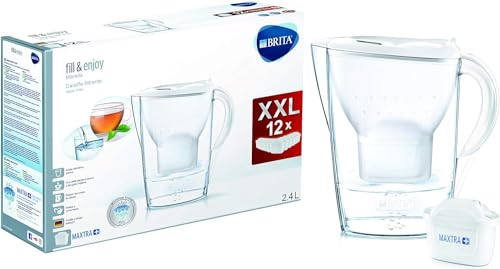 Brita Marella Wasserfilterkanne, 12 Maxtra+ Filter, Kunststoff, Weiß, 2,4 Liter von Brita