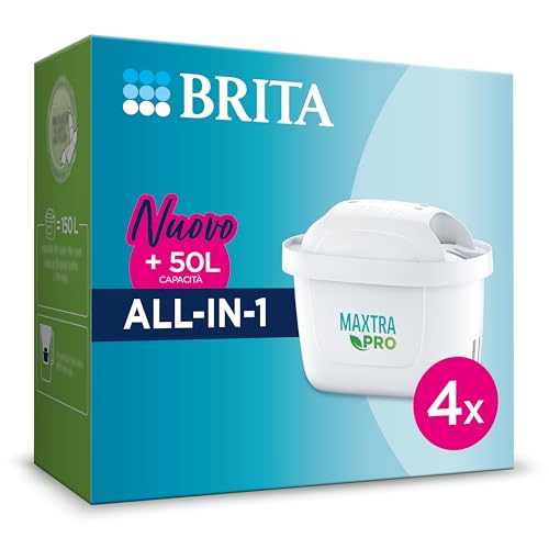 BRITA Maxtra Pro All-in-1 Wasserfilter, 4 Stück, Maxtra+, reduziert Verunreinigungen, Chlor, Pestizide und Kalkablagerungen für gut schmeckendes Leitungswasser von Brita