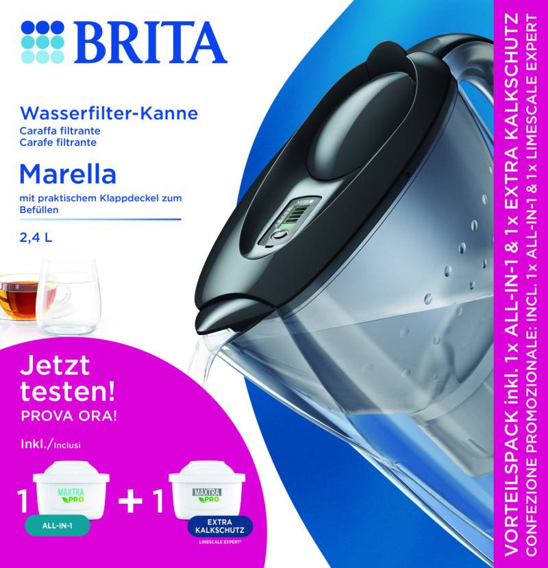 Brita Wasserfilter Kanne Marella graphit 2,4 l Füllmenge Vorteilspack von Brita