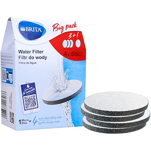 Brita Wasserfilter MicroDisc 4er Pack, Filter für BritaTrinkflaschen und Karaffen zur Reduzierung von Chlor, Mikropartikel und Anderen Geschmacksstörenden Stoffen im Leitungswasser von Brita