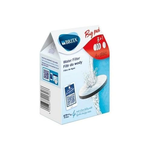 Brita Wasserfilter MicroDisc 4er Pack, Filter für BritaTrinkflaschen und Karaffen zur Reduzierung von Chlor, Mikropartikel und Anderen Geschmacksstörenden Stoffen im Leitungswasser von Brita