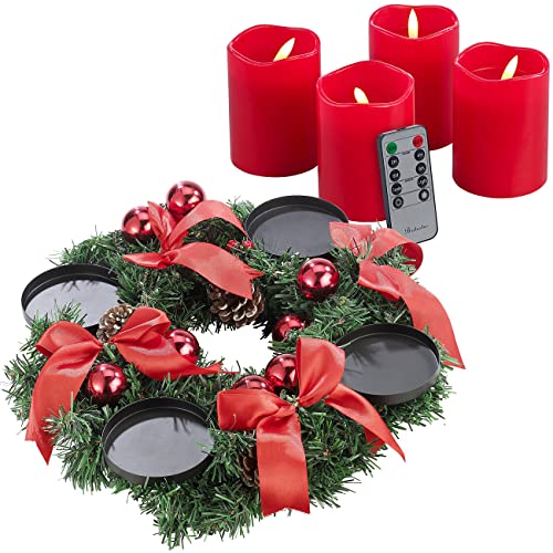Britesta Weihnachtskranz: Adventskranz mit rotem Schmuck, inkl. LED-Kerzen in rot (Weihnachtsdekoration-Kränze, Künstlicher Adventskranz dekoriert, Weihnacht) von Britesta