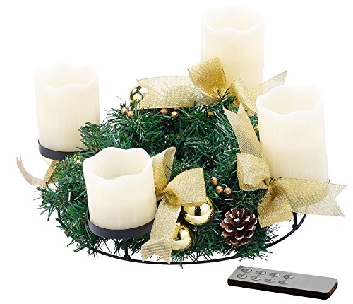 Britesta Adventskranz, golden, 4 weiße LED-Kerzen mit bewegter Flamme von Britesta