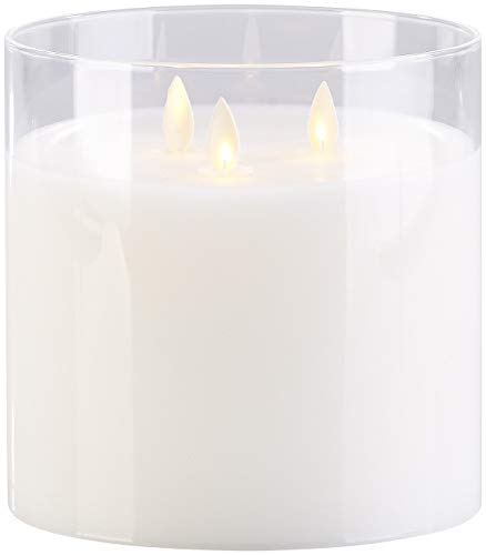 Britesta LED Kerze im Glas groß: LED-Echtwachs-Kerze im Windglas mit 3 beweglichen Flammen, weiß (Echtwachskerze, LED Echtwachskerzen im Glas, Kerzen Fernbedienung) von Britesta