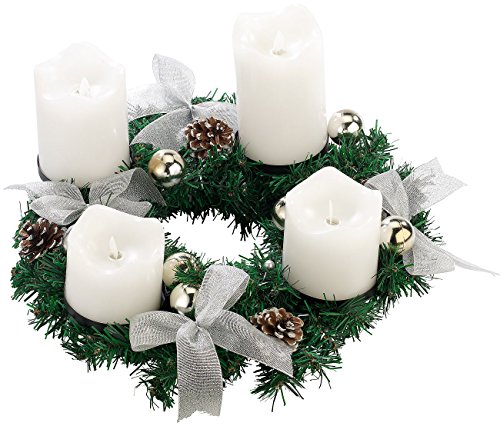 Britesta Fertiger Adventskranz: Adventskranz, silbern, 4 weiße LED-Kerzen mit bewegter Flamme (Weihnachtskränze LED-Kerzen, Adventskranz ohne Echte Kerzen, Kabellose Weihnachtskerzen) von Britesta