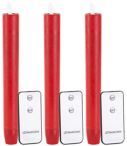 Britesta Flammenlose Stabkerzen: LED-Stabkerze mit beweglicher Flamme und Fernbedienung rot, 3er-Set (Wachs Kerzen, Flammenlose, Candle, Fernbedienungen) von Britesta