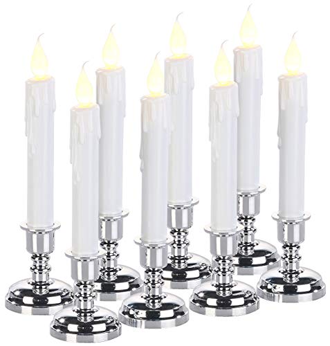 Britesta Kerzen mit Ständer: 8er-Set LED-Stabkerzen mit silbernem Kerzenständer, flackernde Flamme (Dinnerkerzen, Haushaltskerzen, Tischleuchte Batterie) von Britesta
