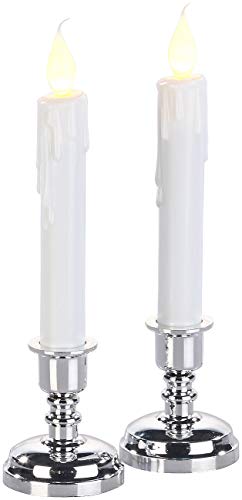 Britesta Stabkerzen mit Batterie: 2er-Set LED-Stabkerzen mit silbernem Kerzenständer, flackernde Flamme (LED Kerzenleuchter Batterie, Kerzenhalter für, Tischleuchte) von Britesta