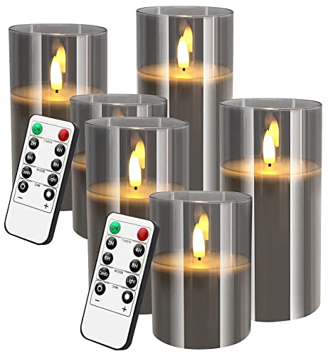 Britesta Weihnachtsdeko-Kerzen: 6er-Set LED-Echtwachskerzen in grauen Acrylgläsern, 3 Größen (Batterie-Kerzen mit Timer, Kerzen mit bewegten Flammen, Fernbedienungen) von Britesta