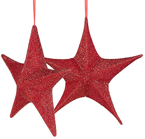 Britesta Stern-Deko: 2er-Set Faltbare Weihnachtssterne zum Aufhängen, rot glitzernd, Ø 40cm (Fensterdekoration, Hängedekoration, Advent) von Britesta