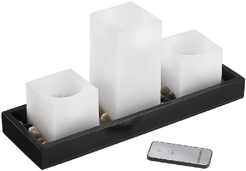 Britesta Wachs-LED-Kerzen: Feng-Shui-Dekoration: LED-Echtwachskerzen auf Holztablett (Kerzen mit Fernbedienungungen, elektrisch & Fernbedienung, Batterie Leuchten) von Britesta
