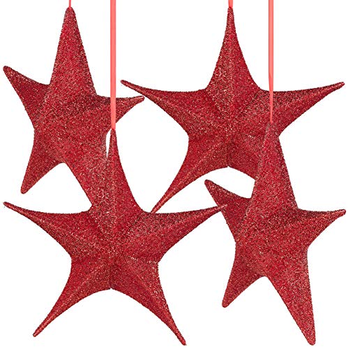 Britesta Sterne: 4er-Set Faltbare Weihnachtssterne zum Aufhängen, rot glitzernd, Ø 40cm (Weihnachtsstern zum aufhängen, Hängeschmuck, Advent) von Britesta