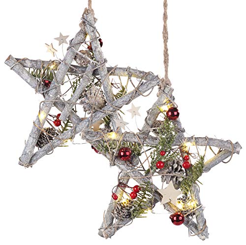 Britesta Weihnachtssterne: 2er-Set Deko-LED-Sterne, Nussholz, echte Pinienzapfen, handgefertigt (Fensterschmuck, Weihnachtsstern LED, Weihnachtsbeleuchtung) von Britesta