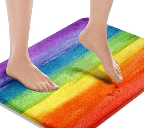 Britimes Badematten für Badezimmer, Badvorleger, rutschfest, Bunte Streifen, Regenbogen, waschbarer Bezug, Teppiche, Bodenmatte, Badezimmerdekoration, 40,6 x 61 cm, Küche, Schlafzimmer, Innenbereich Britimes Badematten für Badezimmer, Badvorleger, rutschfest, Bunte Streifen, Regenbogen, waschbarer Bezug, Teppiche, Bodenmatte, Badezimmerdekoration, 40,6 x 61 cm, Küche, Schlafzimmer, Innenbereich von Britimes