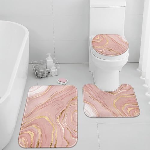 Britimes Badezimmerteppich-Set, rosa Marmor, 3-teilig, goldfarbene Rose, 3-teiliges Badematten-Set, Vintage-Stil, Pfirsich-Blush, rutschfest, waschbar, Bodenteppich, Dekorationen für Küche, Britimes Badezimmerteppich-Set, rosa Marmor, 3-teilig, goldfarbene Rose, 3-teiliges Badematten-Set, Vintage-Stil, Pfirsich-Blush, rutschfest, waschbar, Bodenteppich, Dekorationen für Küche, von Britimes