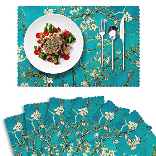 Britimes Platzsets, 30,5 x 45,7 cm, Polyester, rutschfeste und dekorative Tischsets, waschbar, 6er-Set (blaugrüne Blumen) von Britimes